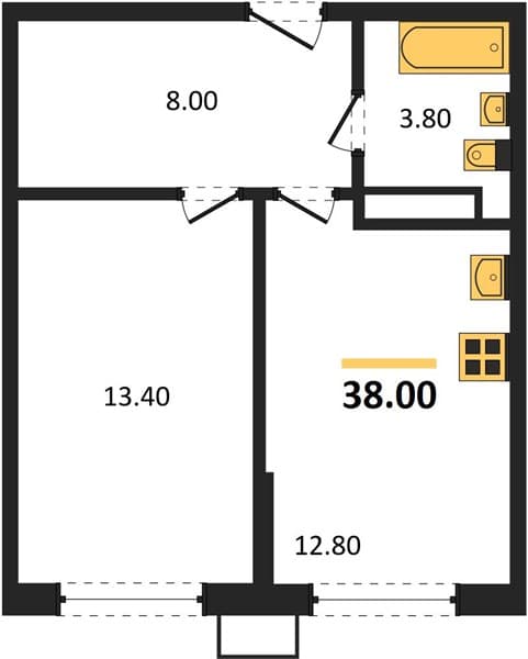 1 к. квартира 38.00 кв. м, 13/18 этаж. ЖК Порто-Ново, Цемдолина, Россия