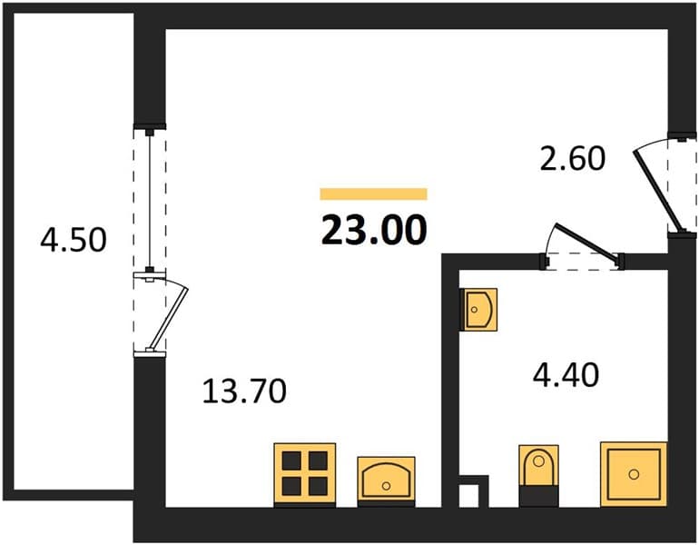 1 к. квартира 23.00 кв. м, 1/24 этаж. ЖК Облака-3, Новороссийск, Россия