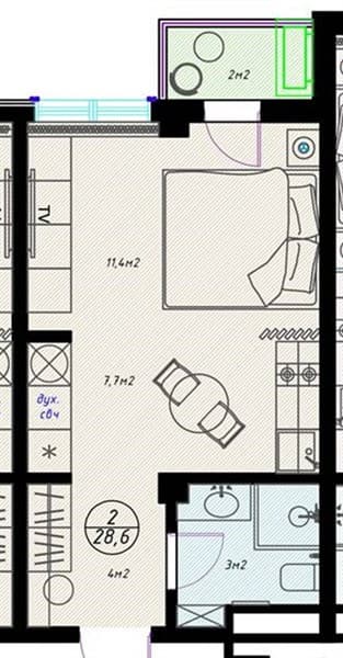 1 к. квартира 28.60 кв. м, 6/7 этаж. ЖК Olivia, Сочи, Россия