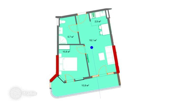 Апартаменты 47,8 м² с 1 спальней и балконом у моря в ЖК с инфраструктурой