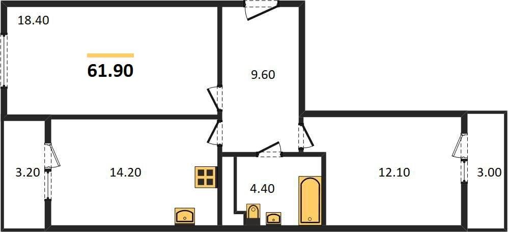 2 к. квартира 61.90 кв. м, 17/23 этаж. ЖК Облака-2, Новороссийск, Россия