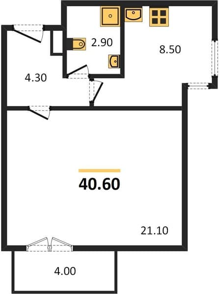1 к. квартира 40.60 кв. м, 10/12 этаж. ЖК Летний, Сочи, Россия