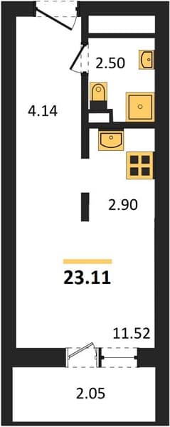 1 к. квартира 23.11 кв. м, 12/19 этаж. ЖК Кислород, Сочи, Россия