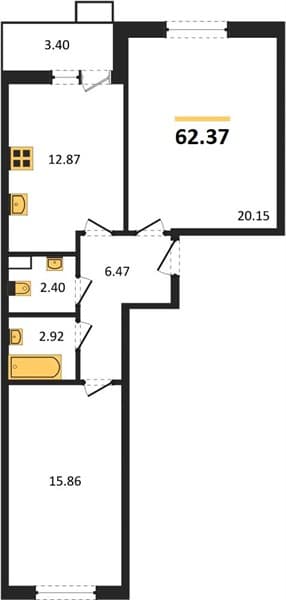 2 к. квартира 62.37 кв. м, 2/8 этаж. ЖК Сады у моря, Темрюк, Россия