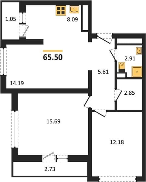 3 к. квартира 65.50 кв. м, 17/19 этаж. ЖК Кислород, Сочи, Россия