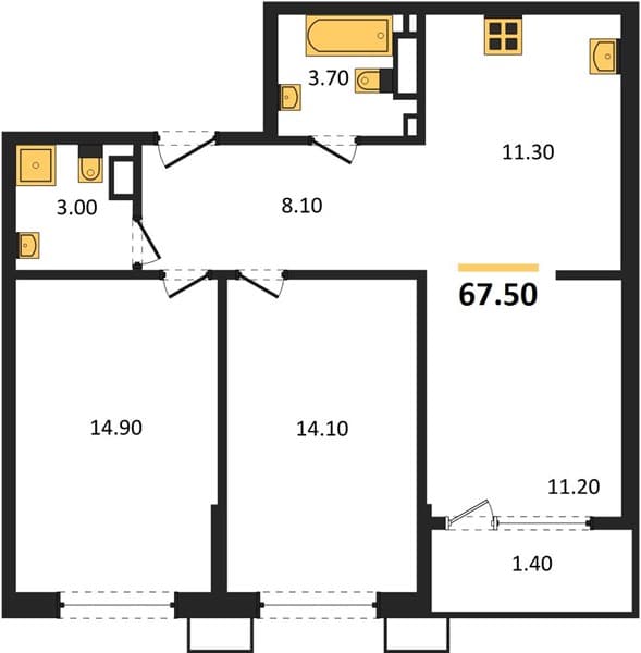 2 к. квартира 67.50 кв. м, 5/18 этаж. ЖК Порто-Ново, Цемдолина, Россия