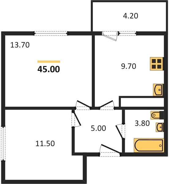 2 к. квартира 45.00 кв. м, 22/23 этаж. ЖК Малина, Новороссийск, Россия