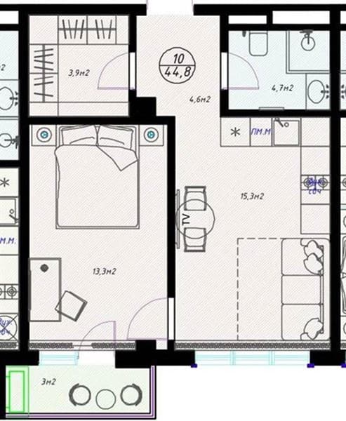1 к. квартира 44.80 кв. м, 2/7 этаж. ЖК Olivia, Сочи, Россия