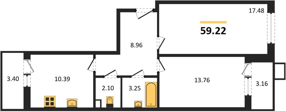 2 к. квартира 59.22 кв. м, 1/8 этаж. ЖК Сады у моря, Темрюк, Россия