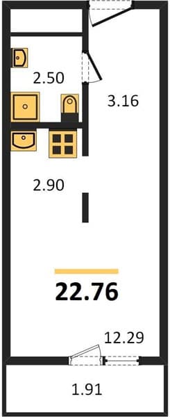 1 к. квартира 22.76 кв. м, 18/19 этаж. ЖК Кислород, Сочи, Россия