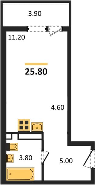 1 к. квартира 25.80 кв. м, 11/12 этаж. ЖК Флора, Сочи, Россия