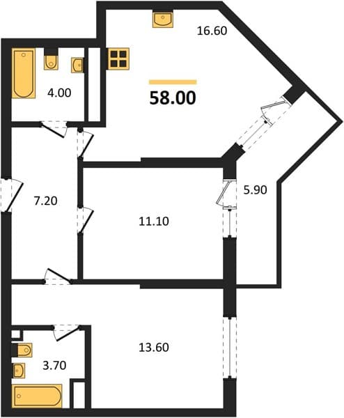2 к. квартира 58.00 кв. м, 2/24 этаж. ЖК Облака-3, Новороссийск, Россия