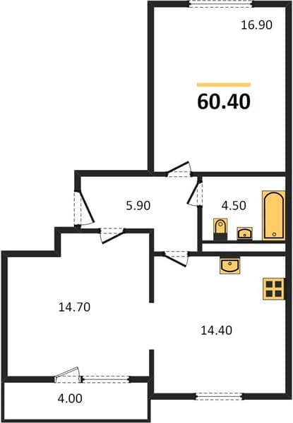 2 к. квартира 60.40 кв. м, 11/16 этаж. ЖК Горный квартал, Сочи, Россия
