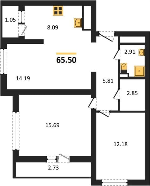2 к. квартира 65.50 кв. м, 4/19 этаж. ЖК Кислород, Сочи, Россия
