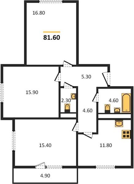 3 к. квартира 81.60 кв. м, 3/10 этаж. ЖК Горный квартал, Сочи, Россия