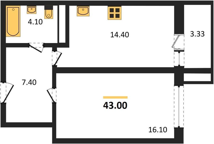 1 к. квартира 43.00 кв. м, 13/16 этаж. ЖК Два Адмирала, Анапа, Россия