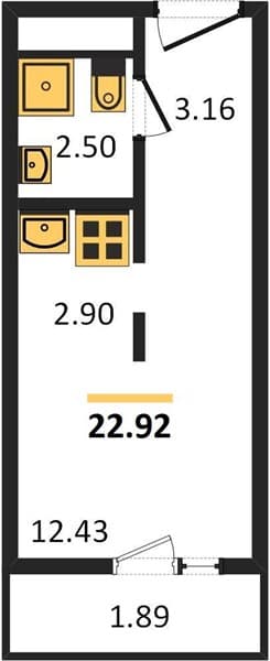 1 к. квартира 22.92 кв. м, 12/19 этаж. ЖК Кислород, Сочи, Россия