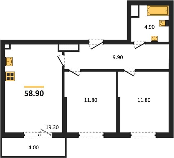 2 к. квартира 58.90 кв. м, 2/24 этаж. ЖК Облака-3, Новороссийск, Россия