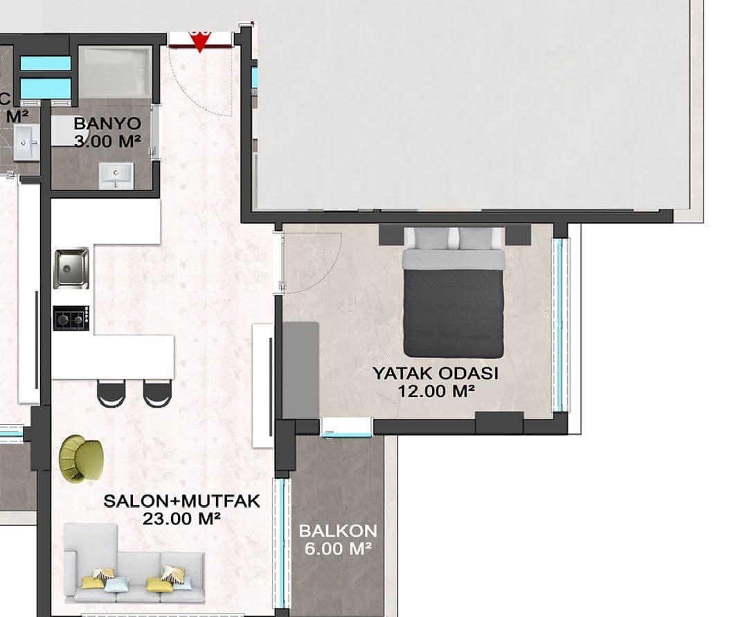 Квартира в Алании, Турция, 60 м2, фото 2