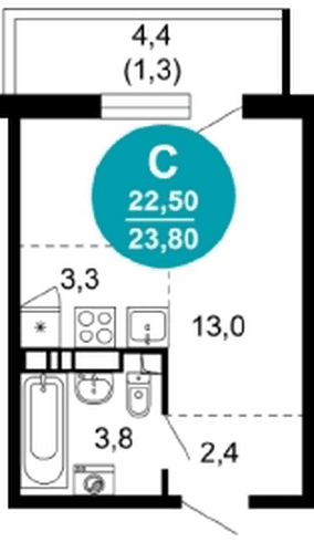 Студия 23.80 кв. м, 2/17 этаж. ЖК Лестория, Сочи, Россия