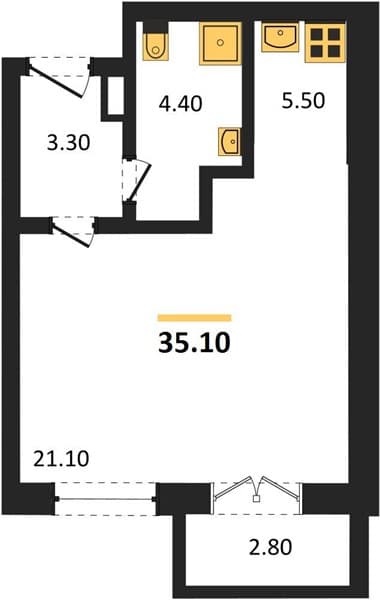 1 к. квартира 35.10 кв. м, 4/12 этаж. ЖК Летний, Сочи, Россия