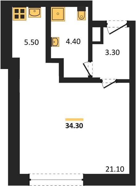1 к. квартира 34.30 кв. м, 1/12 этаж. ЖК Летний, Сочи, Россия