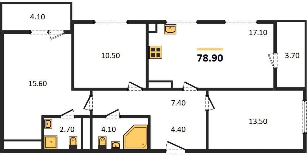 3 к. квартира 78.90 кв. м, 22/23 этаж. ЖК Облака-2, Новороссийск, Россия