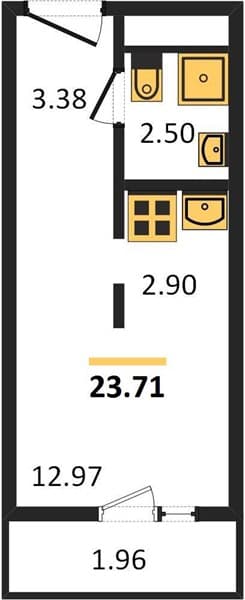 1 к. квартира 23.71 кв. м, 12/19 этаж. ЖК Кислород, Сочи, Россия