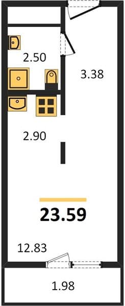 1 к. квартира 23.59 кв. м, 18/19 этаж. ЖК Кислород, Сочи, Россия