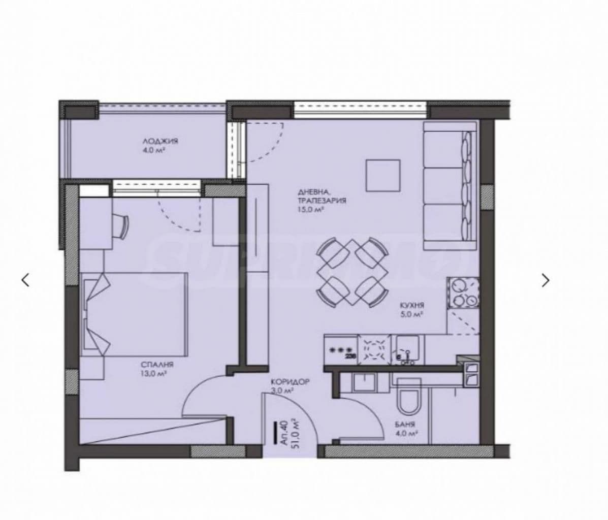 Апартаменты в Варне, Болгария, 60.88 м², фото 2