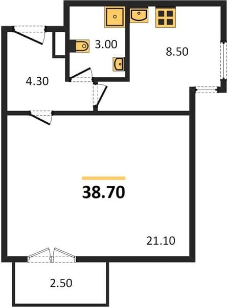 1 к. квартира 38.70 кв. м, 5/12 этаж. ЖК Летний, Сочи, Россия