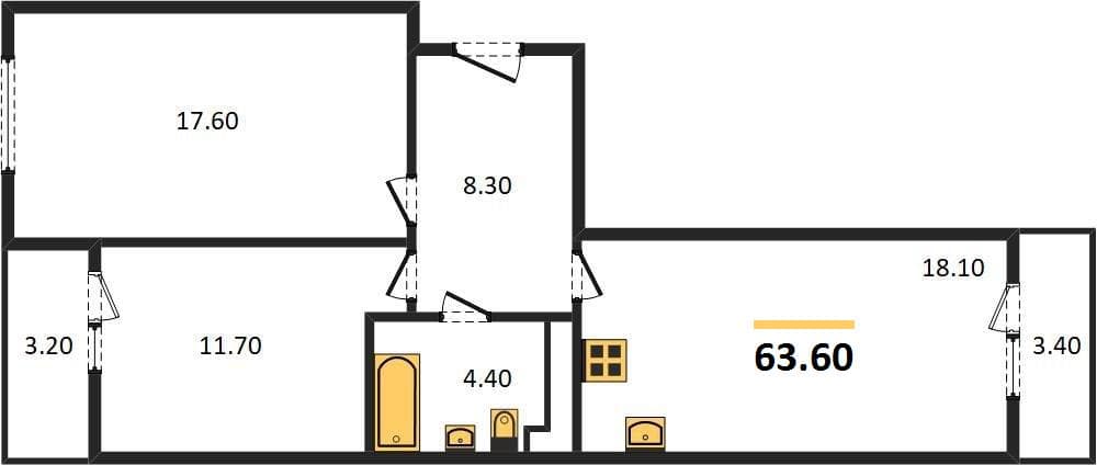 2 к. квартира 63.60 кв. м, 19/23 этаж. ЖК Облака-2, Новороссийск, Россия