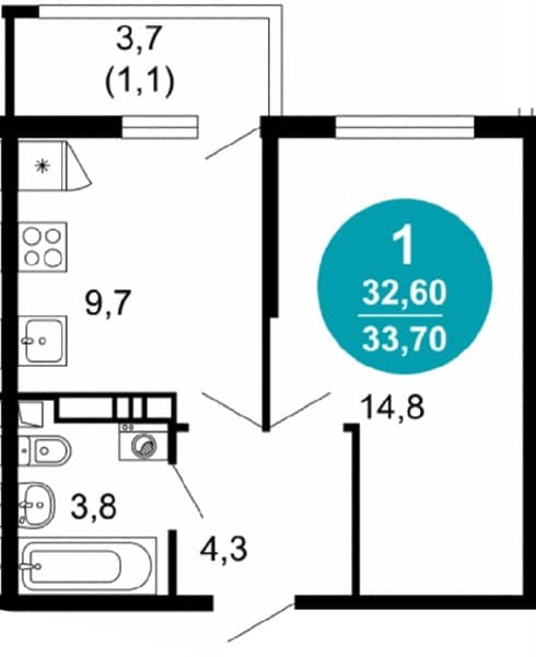 1 к. квартира 33.70 кв. м, 10/17 этаж. ЖК Лестория, Сочи, Россия