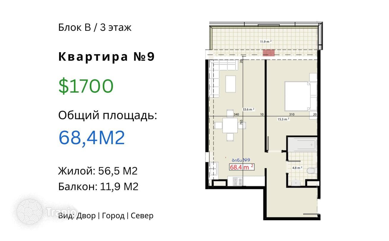 Светлая квартира в уникальном жилом комплексе премиум-класса со своей развитой инфраструктурой, Тбилиси