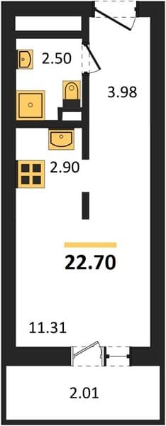1 к. квартира 22.70 кв. м, 12/19 этаж. ЖК Кислород, Сочи, Россия
