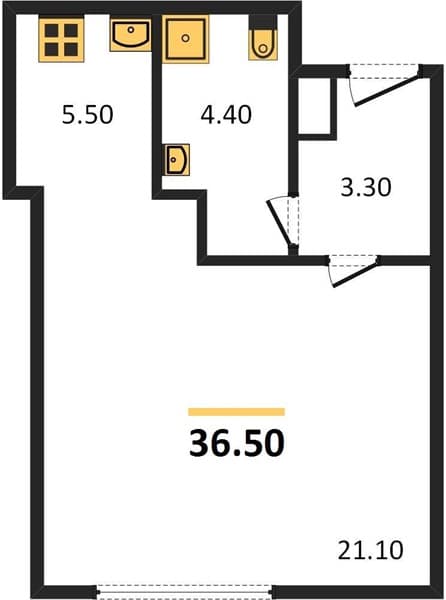 1 к. квартира 36.50 кв. м, 1/12 этаж. ЖК Летний, Сочи, Россия