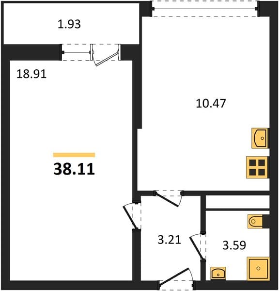 1 к. квартира 38.11 кв. м, 2/19 этаж. ЖК Кислород, Сочи, Россия