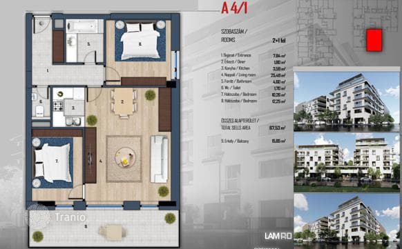 3-комнатные апартаменты в новостройке 75 м² в Районе XIII, Венгрия