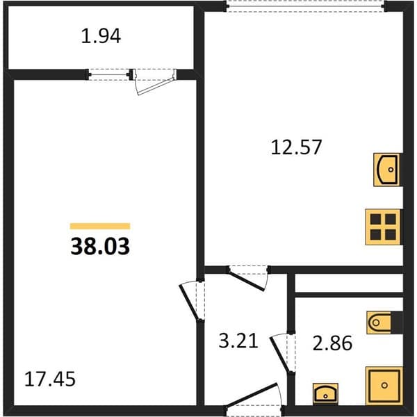 1 к. квартира 38.03 кв. м, 14/19 этаж. ЖК Кислород, Сочи, Россия