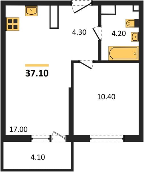 1 к. квартира 37.10 кв. м, 4/12 этаж. ЖК Флора, Сочи, Россия