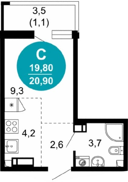 Студия 20.90 кв. м, 3/17 этаж. ЖК Лестория, Сочи, Россия