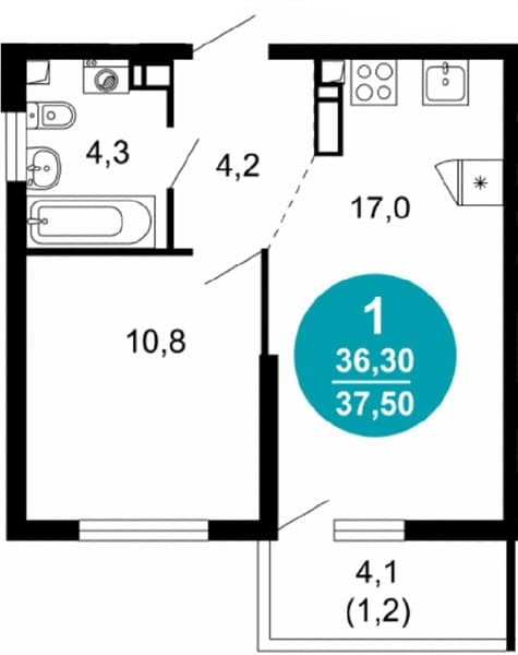 1 к. квартира 37.50 кв. м, 3/17 этаж. ЖК Лестория, Сочи, Россия