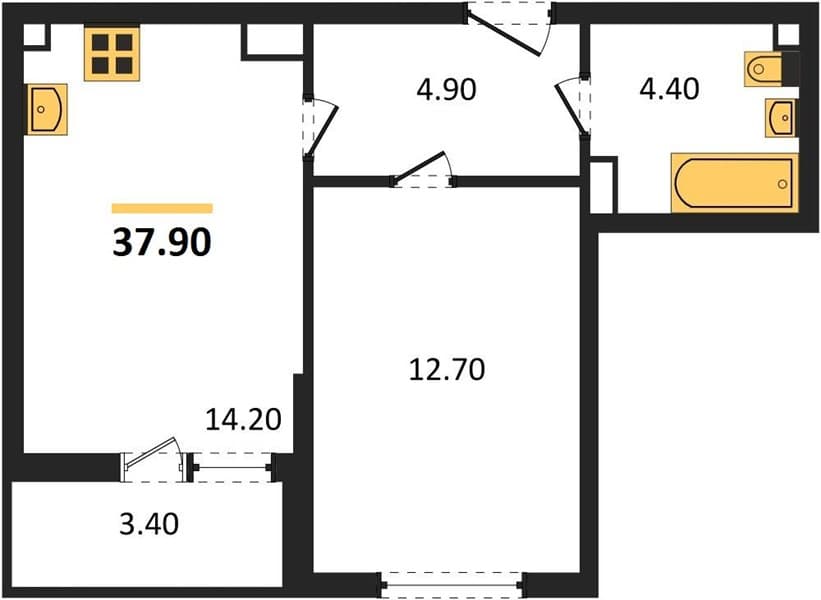 1 к. квартира 37.90 кв. м, 4/12 этаж. ЖК Флора, Сочи, Россия