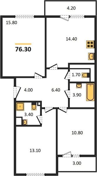 3 к. квартира 76.30 кв. м, 15/23 этаж. ЖК Облака-2, Новороссийск, Россия