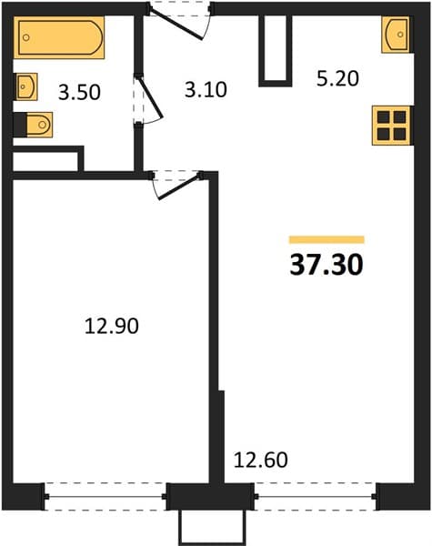 1 к. квартира 37.30 кв. м, 18/18 этаж. ЖК Порто-Ново, Цемдолина, Россия