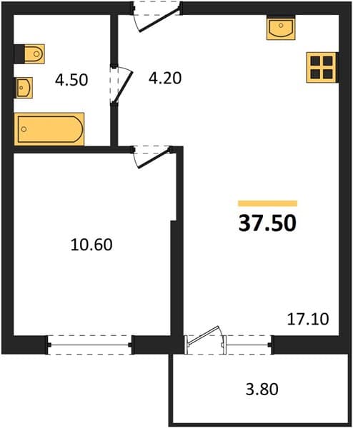 1 к. квартира 37.50 кв. м, 1/17 этаж. ЖК Лестория, Сочи, Россия