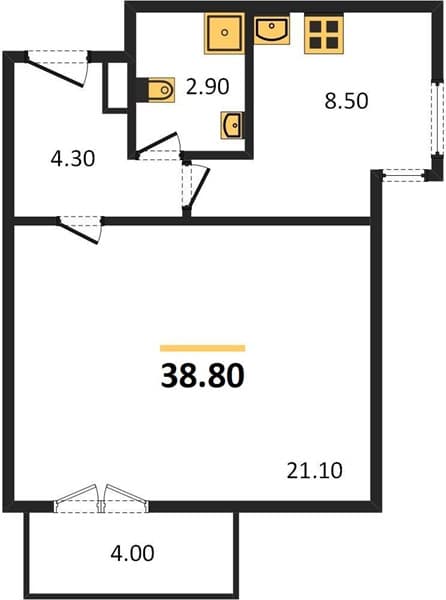 1 к. квартира 38.80 кв. м, 6/12 этаж. ЖК Летний, Сочи, Россия