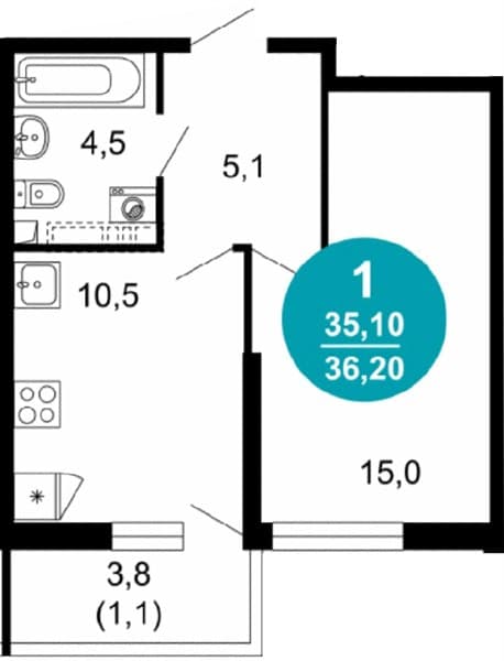 1 к. квартира 36.20 кв. м, 1/17 этаж. ЖК Лестория, Сочи, Россия