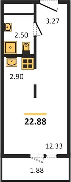 1 к. квартира 22.88 кв. м, 19/19 этаж. ЖК Кислород, Сочи, Россия