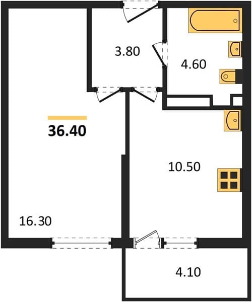 1 к. квартира 36.40 кв. м, 8/12 этаж. ЖК Флора, Сочи, Россия